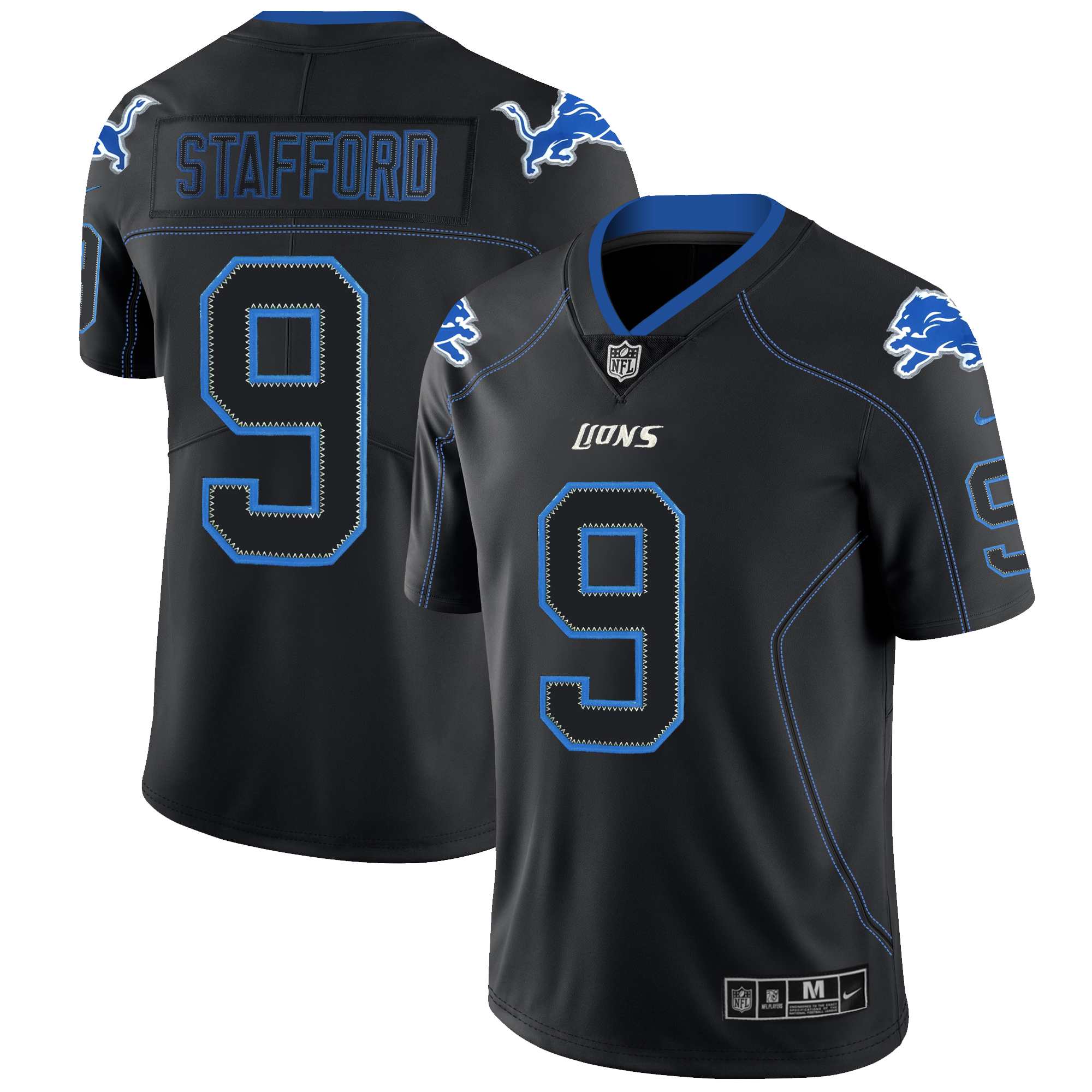 Men's Lions #9 Matthew Stafford NFL 2018 Lights Out Black Color Rush Limited Stitched Jersey